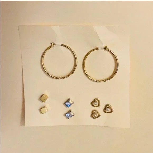 Gold Textured Hoop and Stud Earring 4 pair EUC - Picture 7 of 8